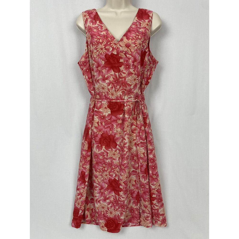 Vtg Y2K Studio I Dress Womens 14 Pink Retro Garden Floral Sundress Midi Romantic